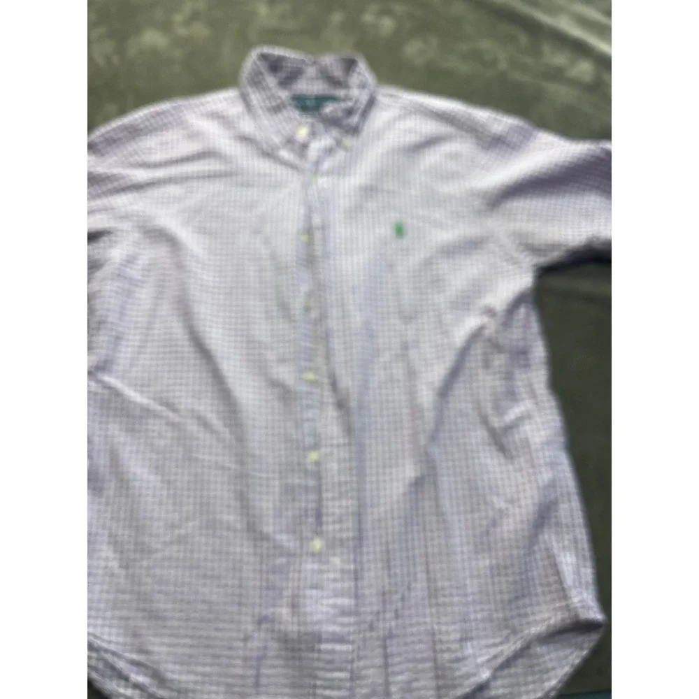 Ralph Lauren Mens Classic Fit Gingham Short Sleeve Button Down Shirt Purple M‎